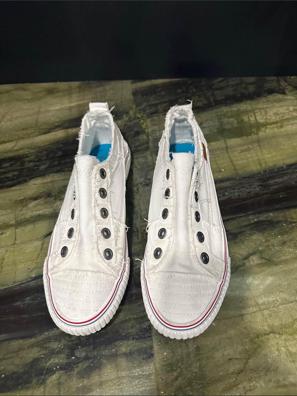 White Slip-On Canvas Sneakers with Red Accent